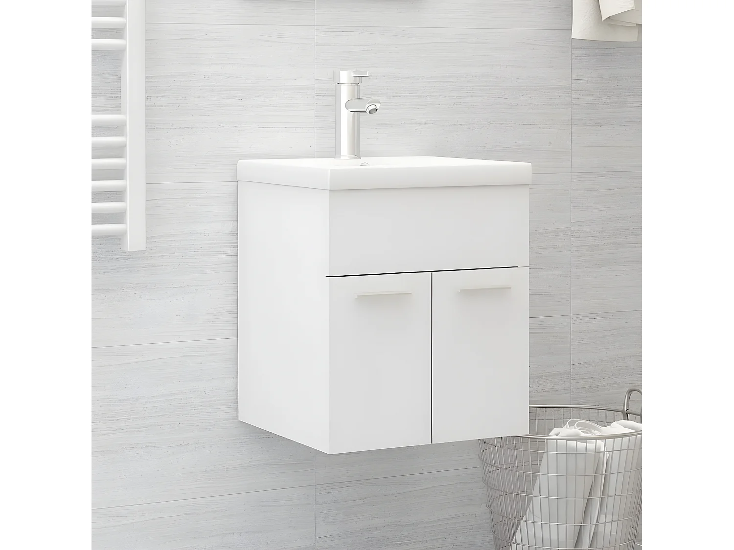 Wastafelkast met ingebouwde wastafel bewerkt hout wit BE191240