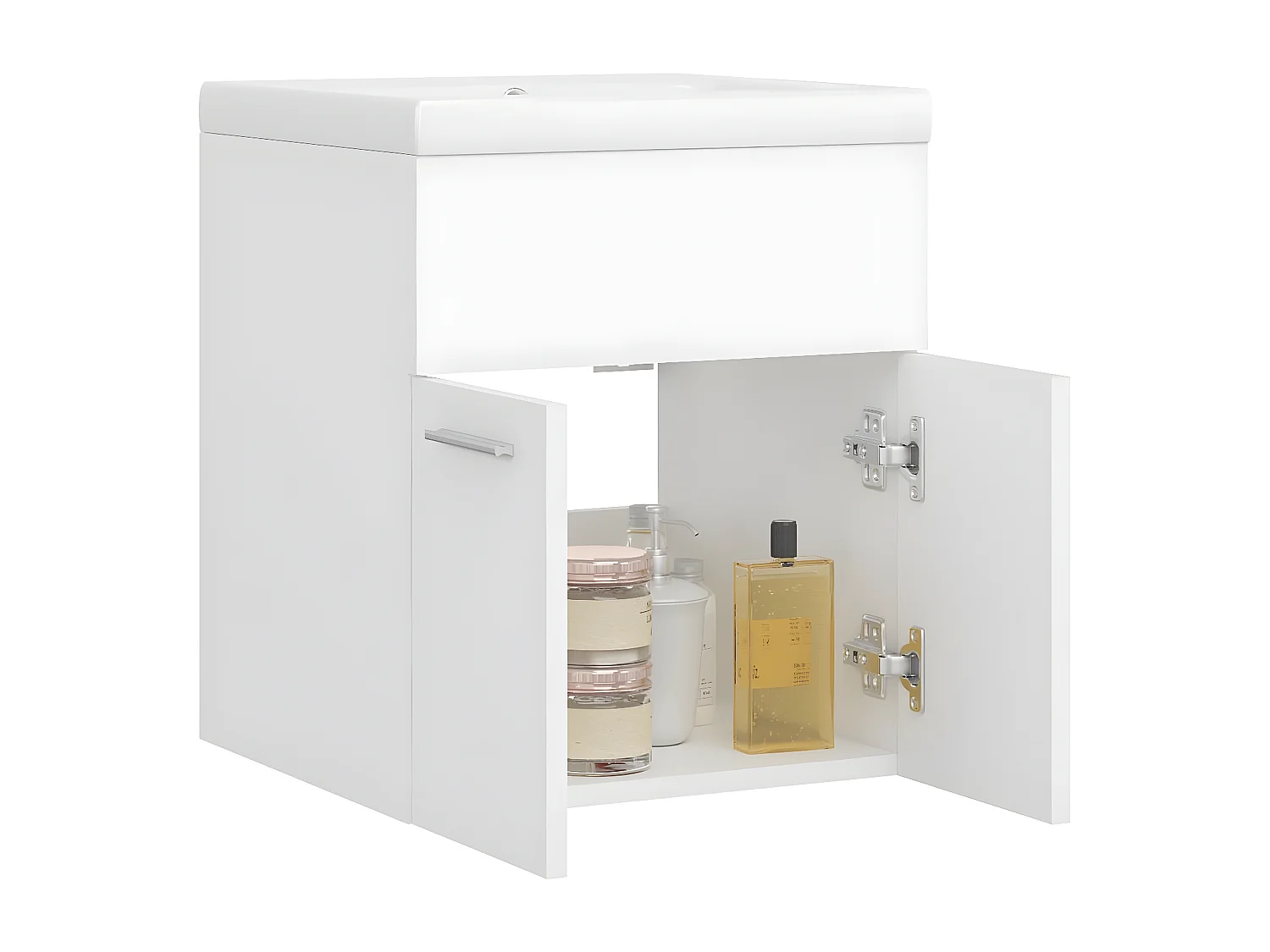 Wastafelkast met ingebouwde wastafel bewerkt hout wit BE191240