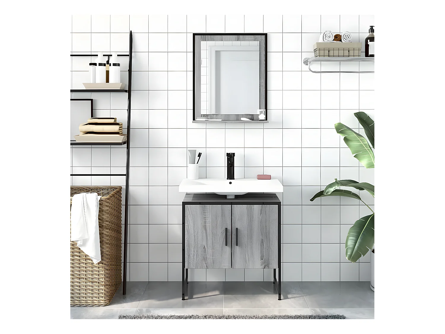 Ensemble d'armoires de salle de bain 2 pcs sonoma gris FR49662