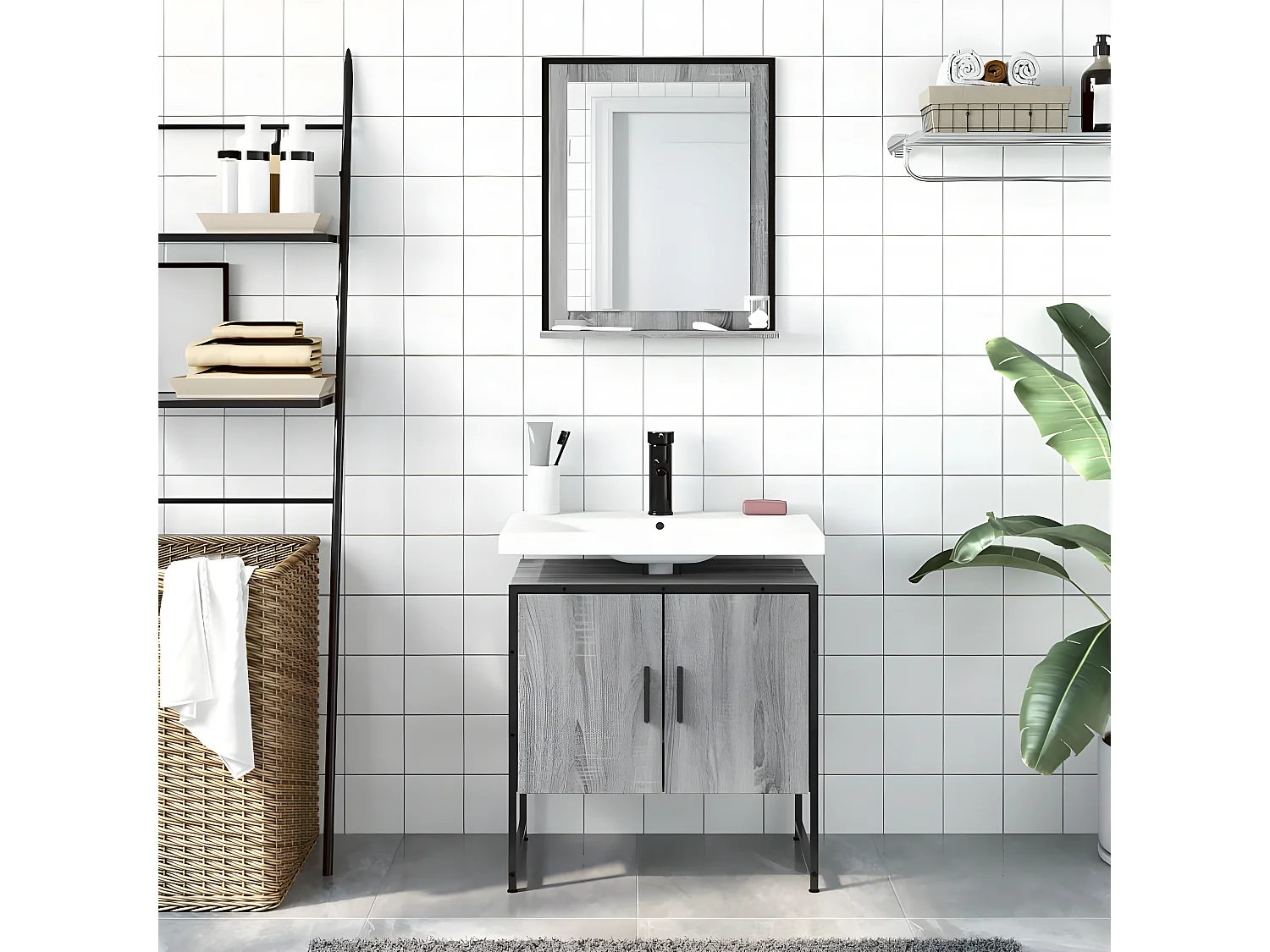 Ensemble d'armoires de salle de bain 2 pcs sonoma gris FR49662