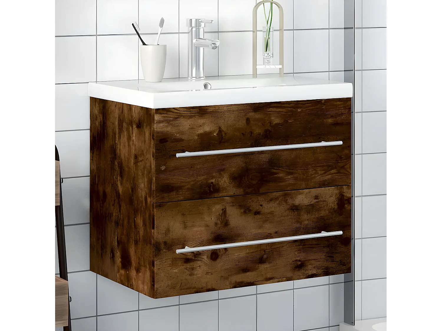 Mueble de baño con lavabo integrado roble ahumado ES616136