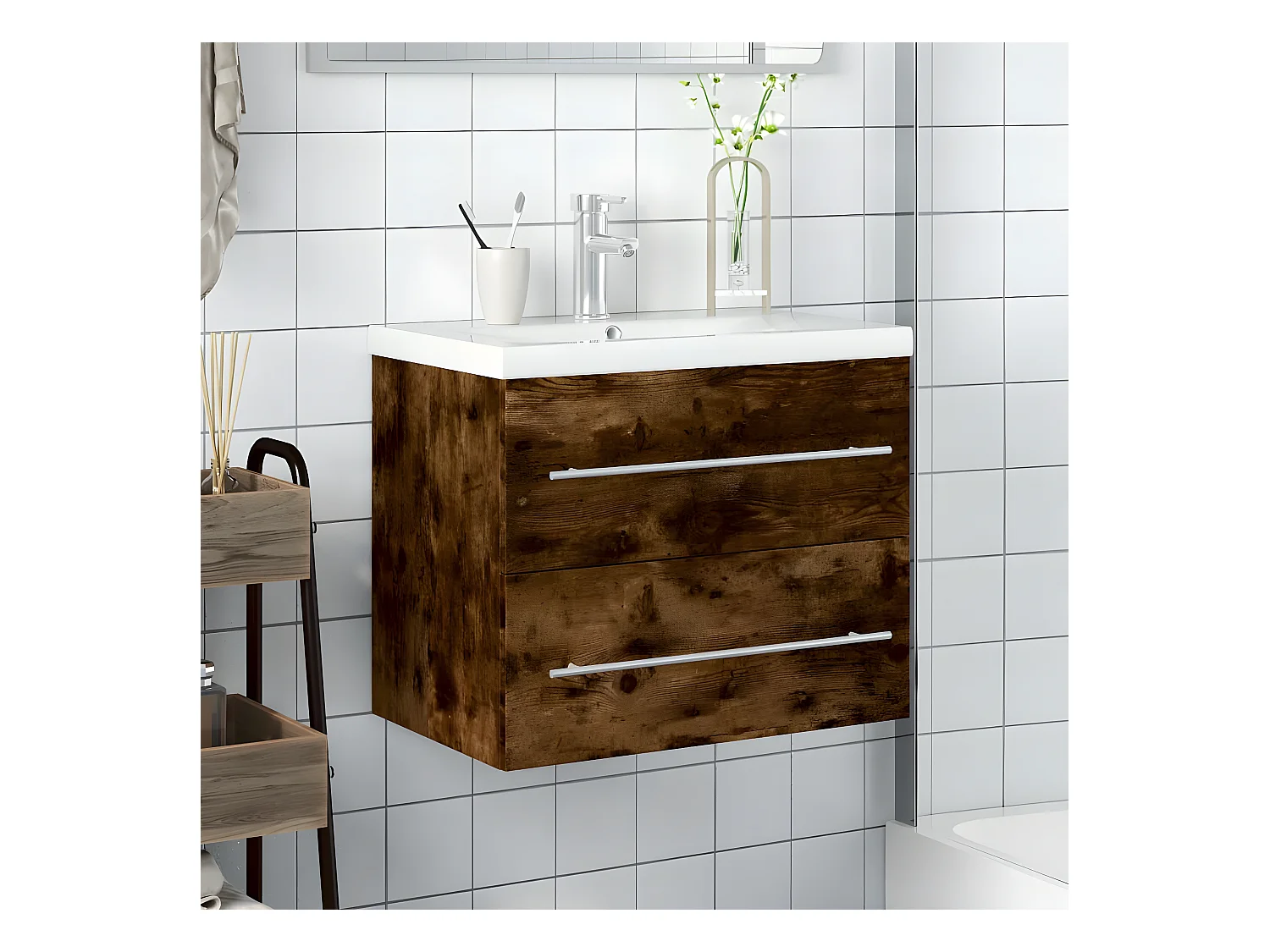 Armoire avec lavabo intégré chêne fumé FR76075