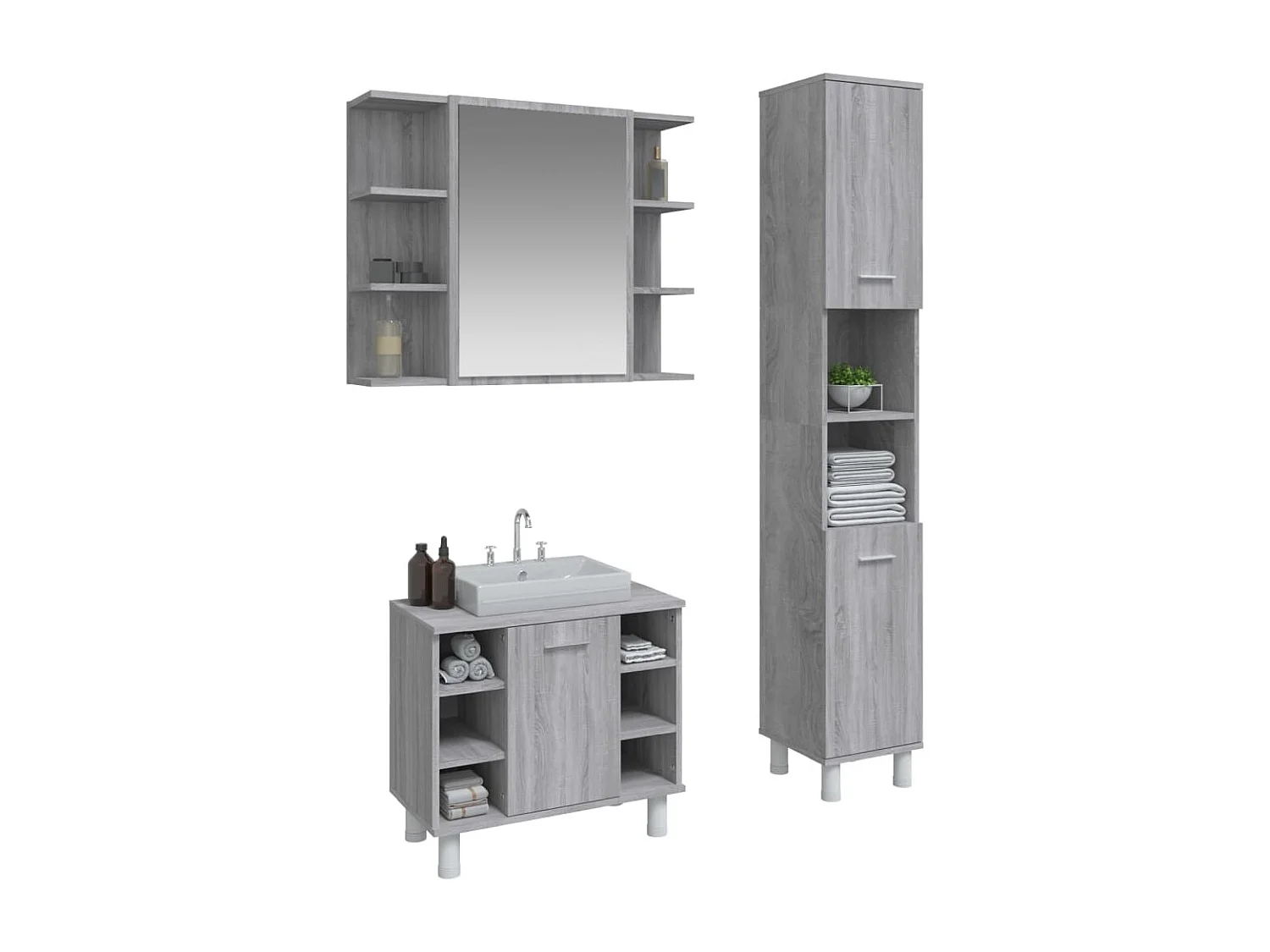 Set de muebles de baño 3 pzas madera contrachapada gris sonoma ES168867