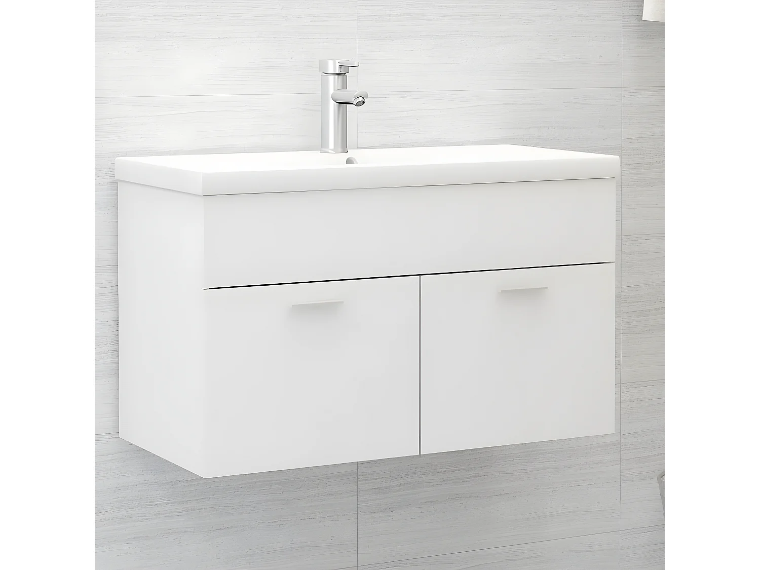 Wastafelkast met ingebouwde wastafel bewerkt hout wit BE130449