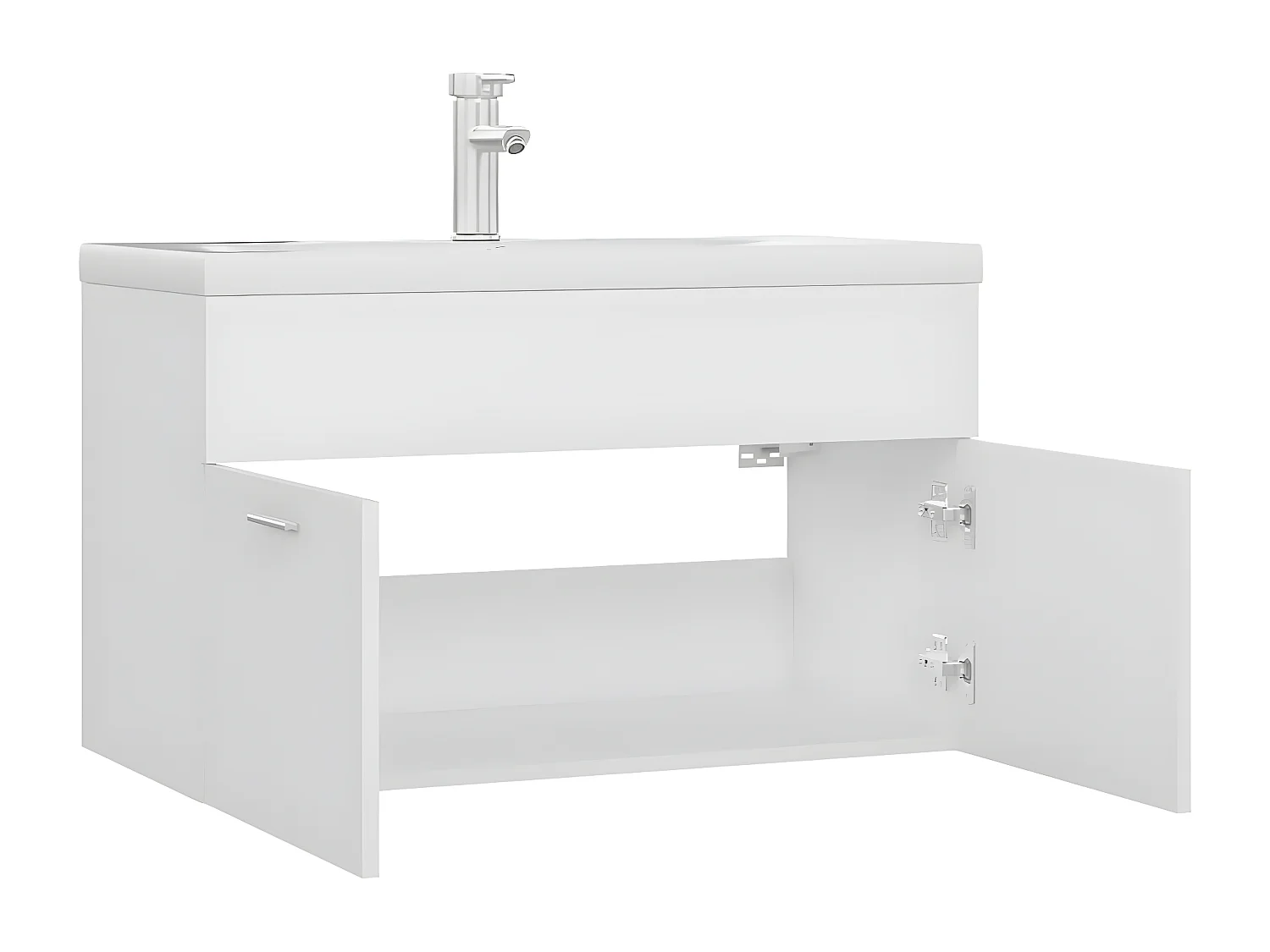 Wastafelkast met ingebouwde wastafel bewerkt hout wit BE130449