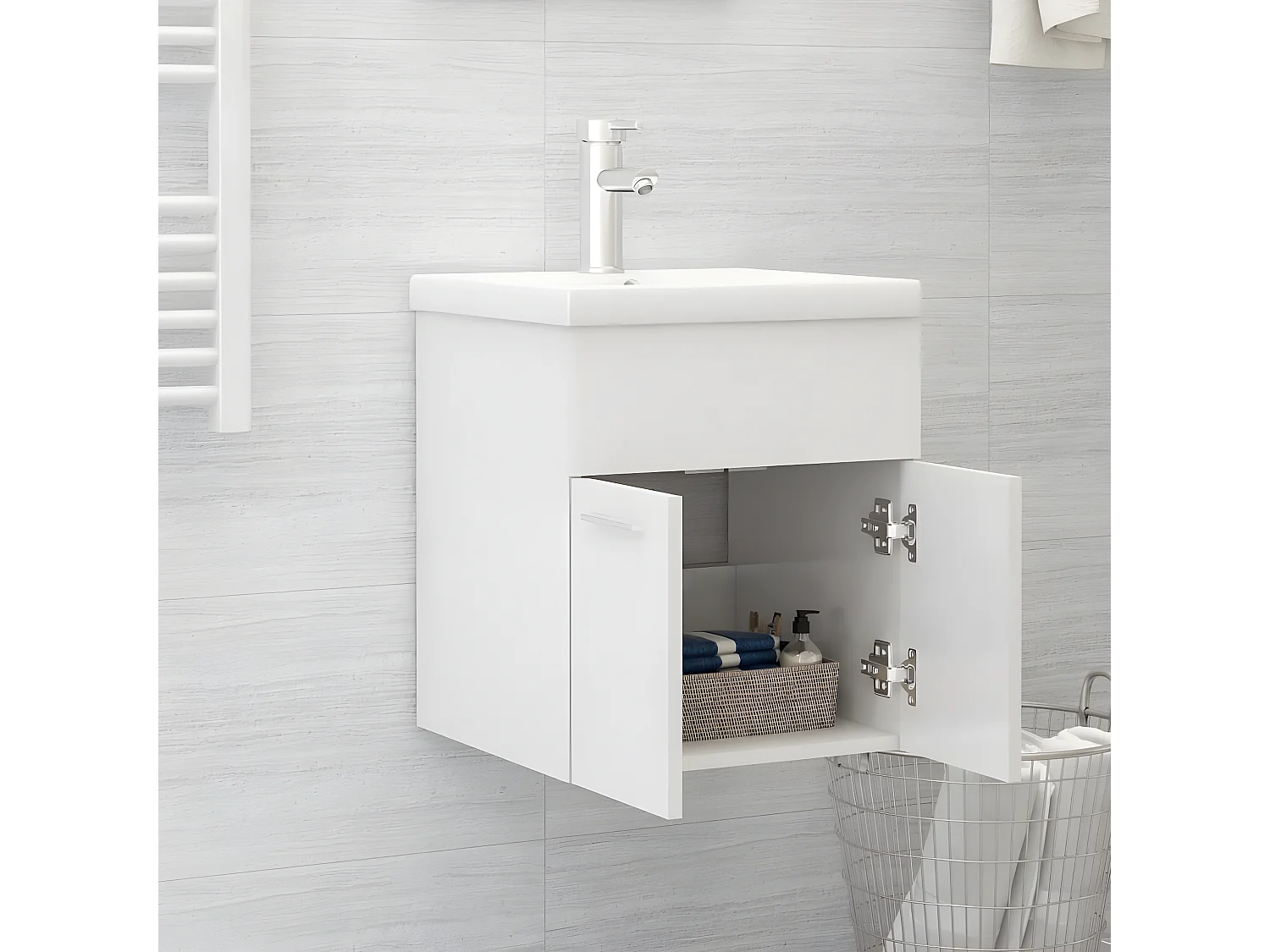 Mueble con lavabo madera de ingeniería blanco brillante ES704801