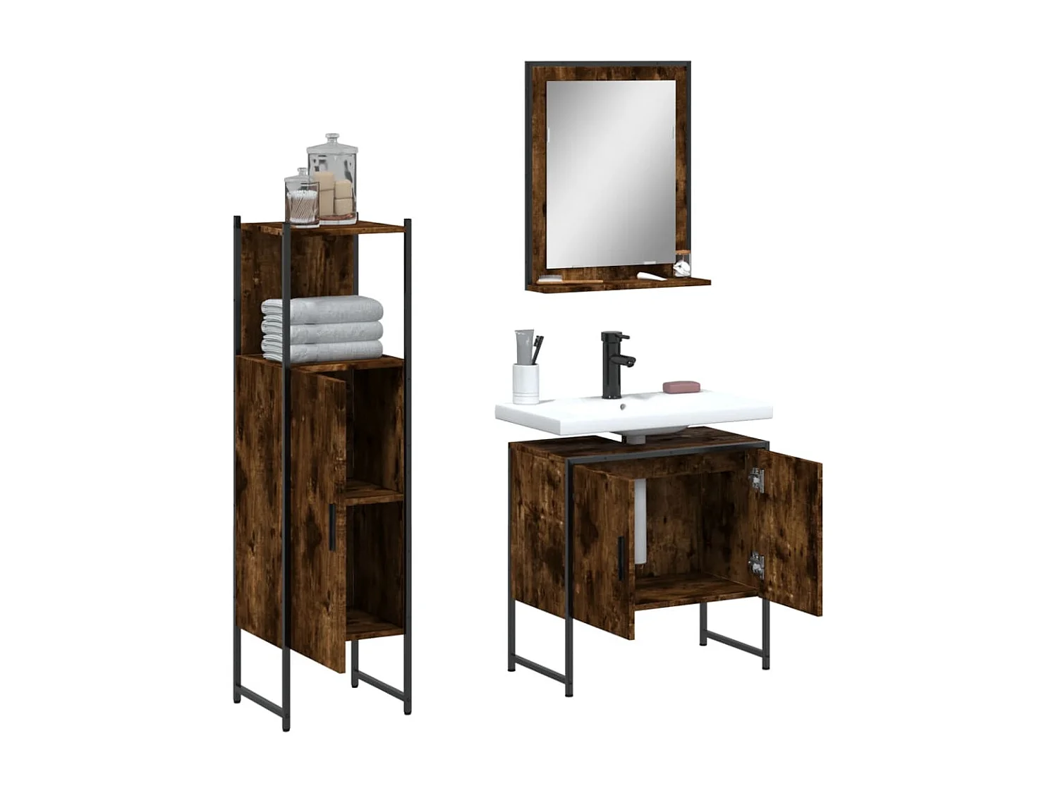 Ensemble d'armoires de salle de bain 3 pcs chêne fumé FR10230