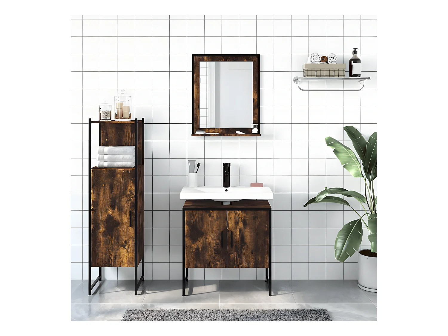 Ensemble d'armoires de salle de bain 3 pcs chêne fumé FR10230