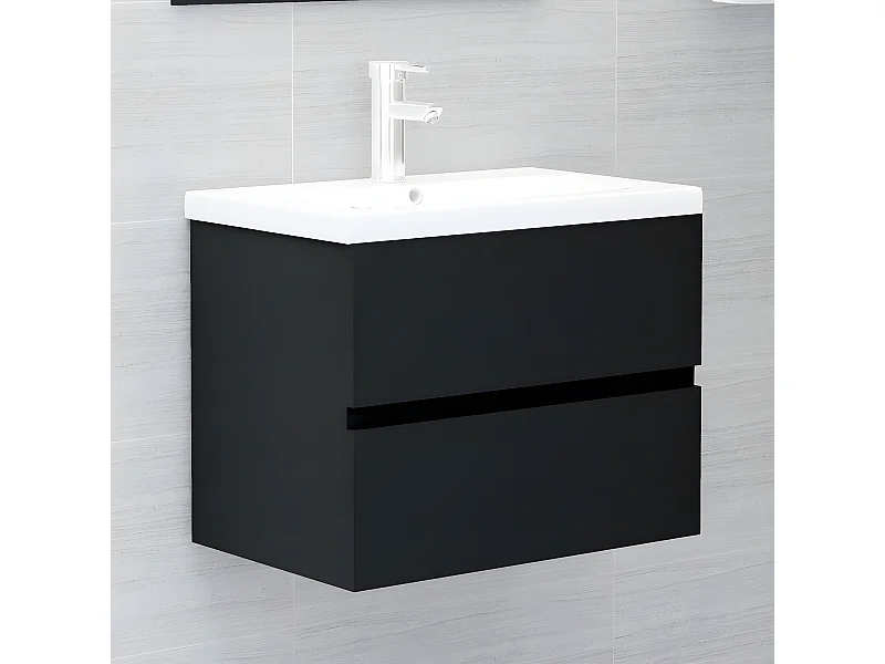 Armoire avec lavabo intégré noir bois d'ingénierie FR73406