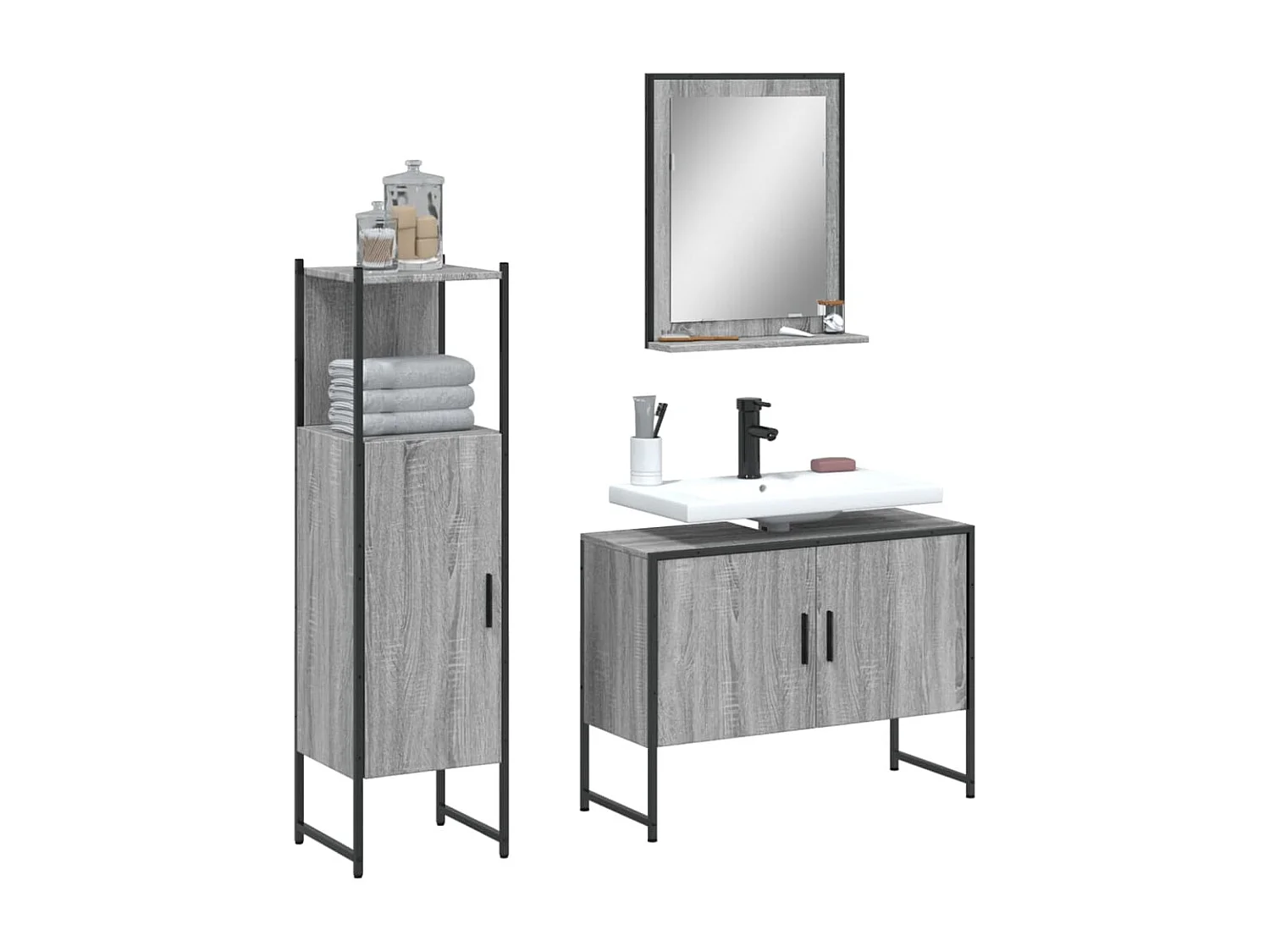 Ensemble d'armoires de salle de bain 3 pcs sonoma gris FR33980