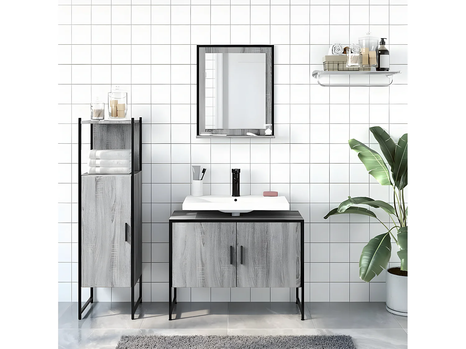 Ensemble d'armoires de salle de bain 3 pcs sonoma gris FR33980