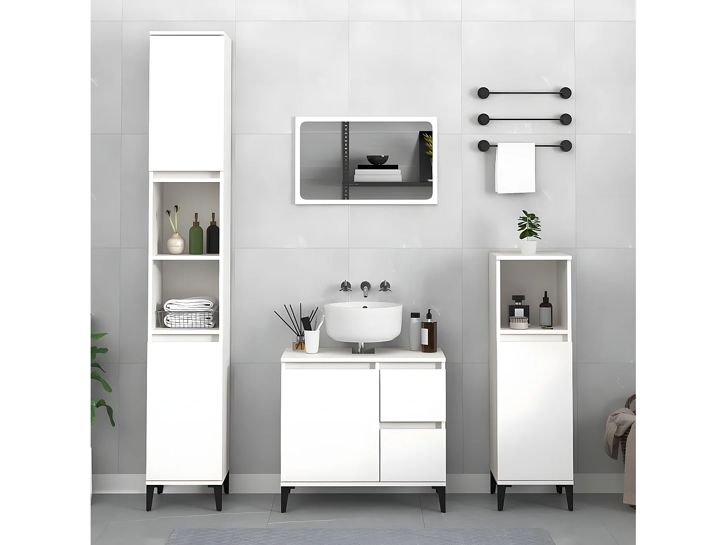 Set de muebles de baño 3 piezas madera contrachapada blanco ES885130
