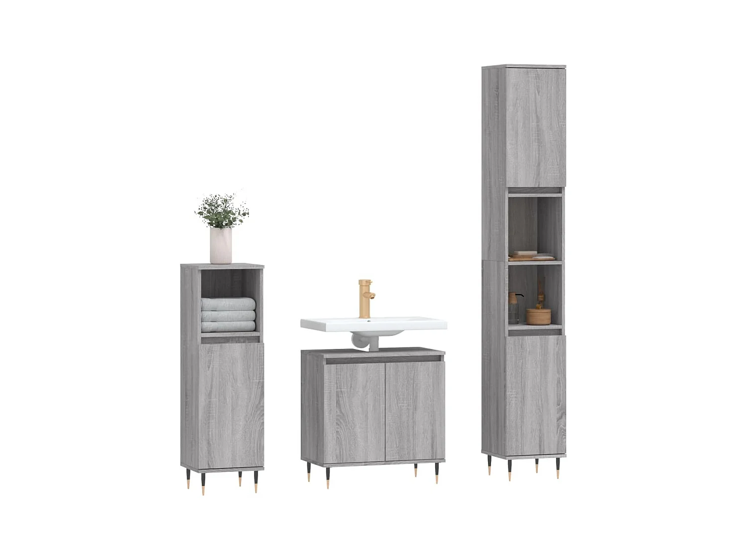 Ensemble d'armoires de salle de bain 3 pcs sonoma gris FR55084