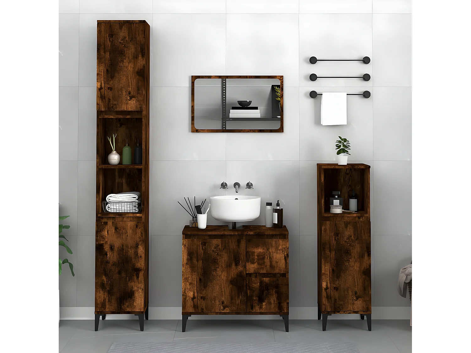 Ensemble d'armoires de salle de bain 3 pcs chêne fumé FR32241