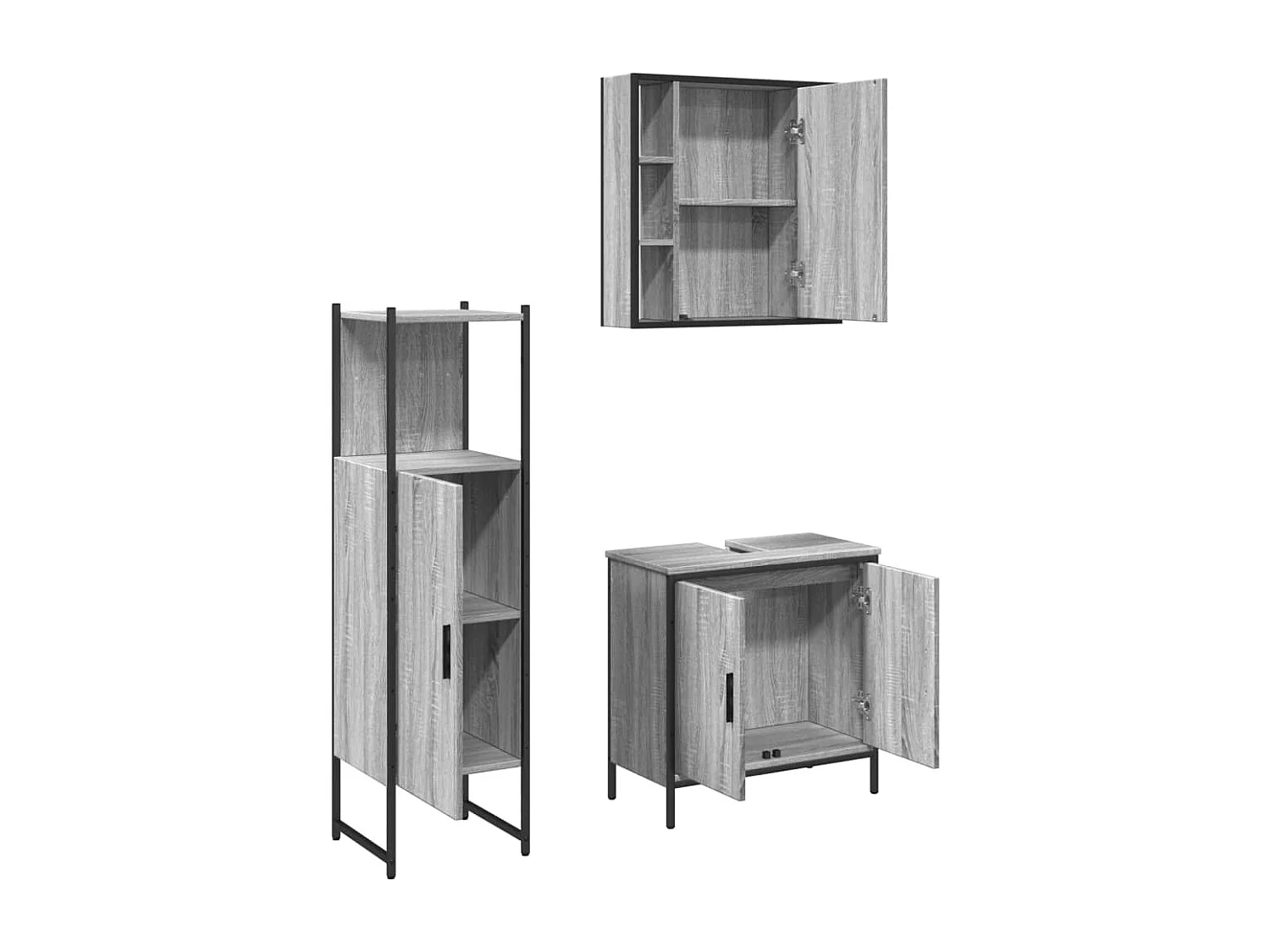 3 pcs conjunto móveis WC derivados de madeira cinzento sonoma PT811533