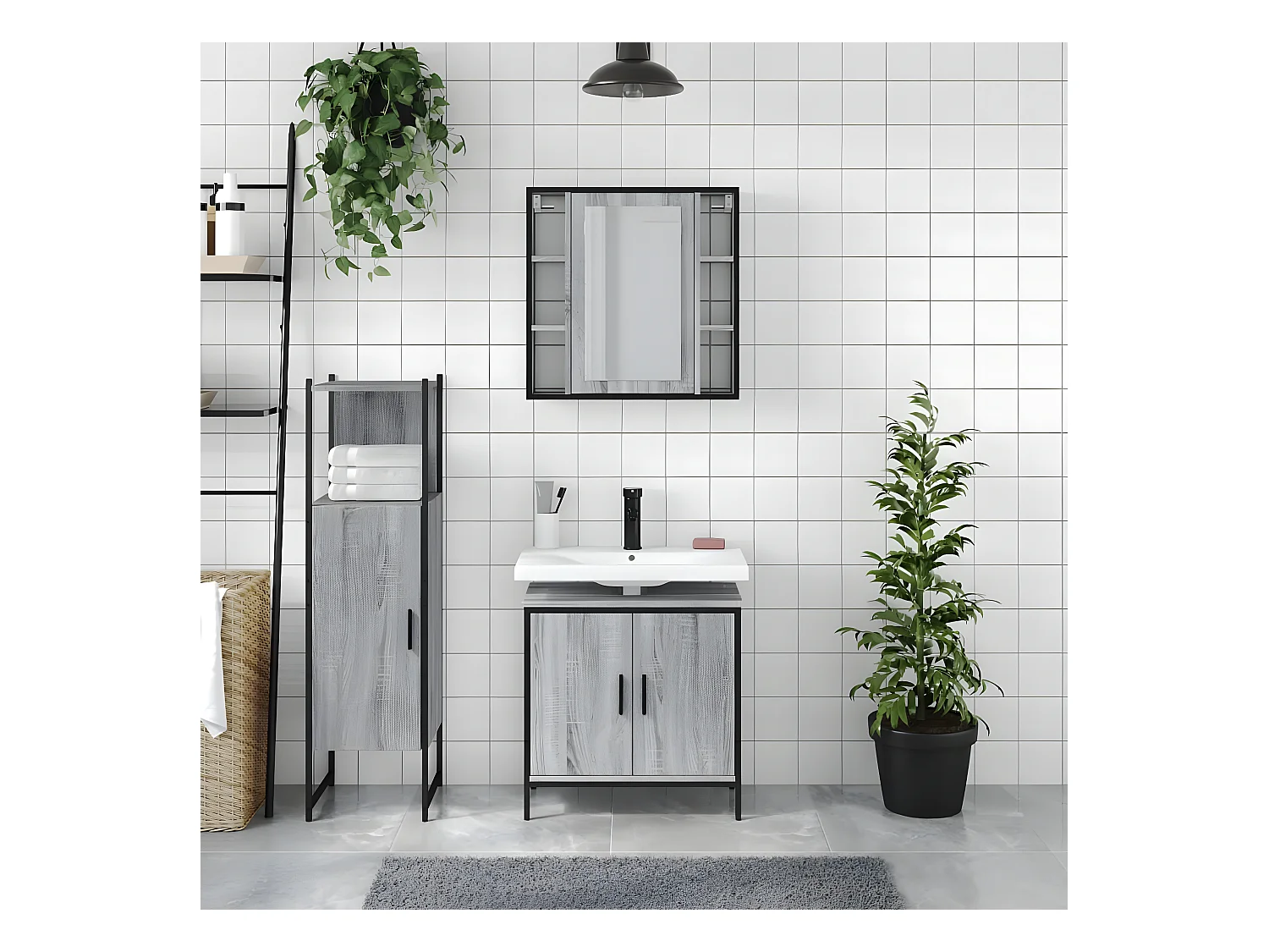 Ensemble d'armoires de salle de bain 3 pcs sonoma gris FR84779