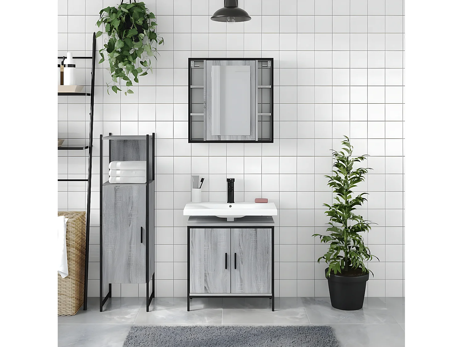 Ensemble d'armoires de salle de bain 3 pcs sonoma gris FR84779