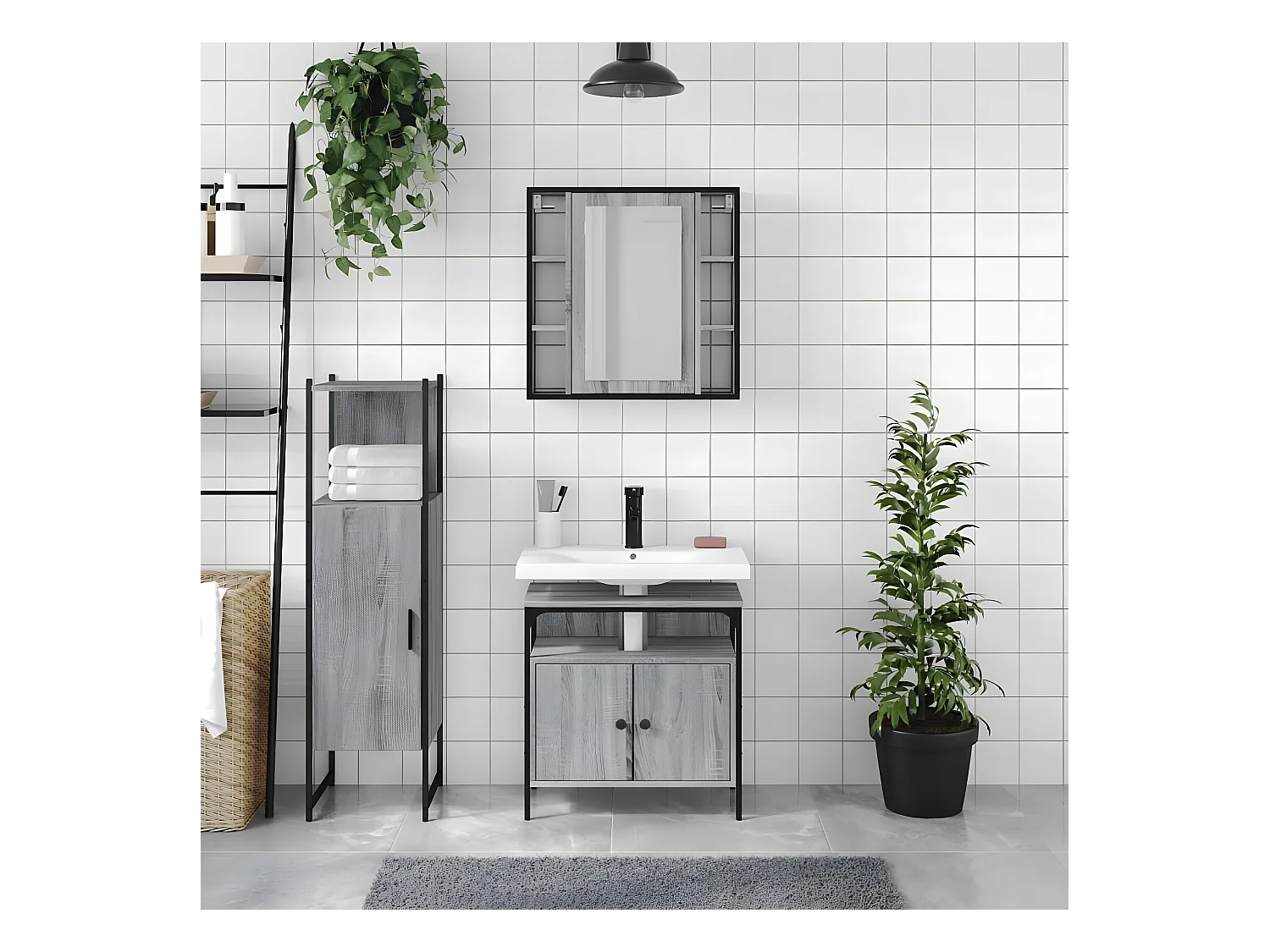 Ensemble d'armoires de salle de bain 3 pcs sonoma gris FR86728