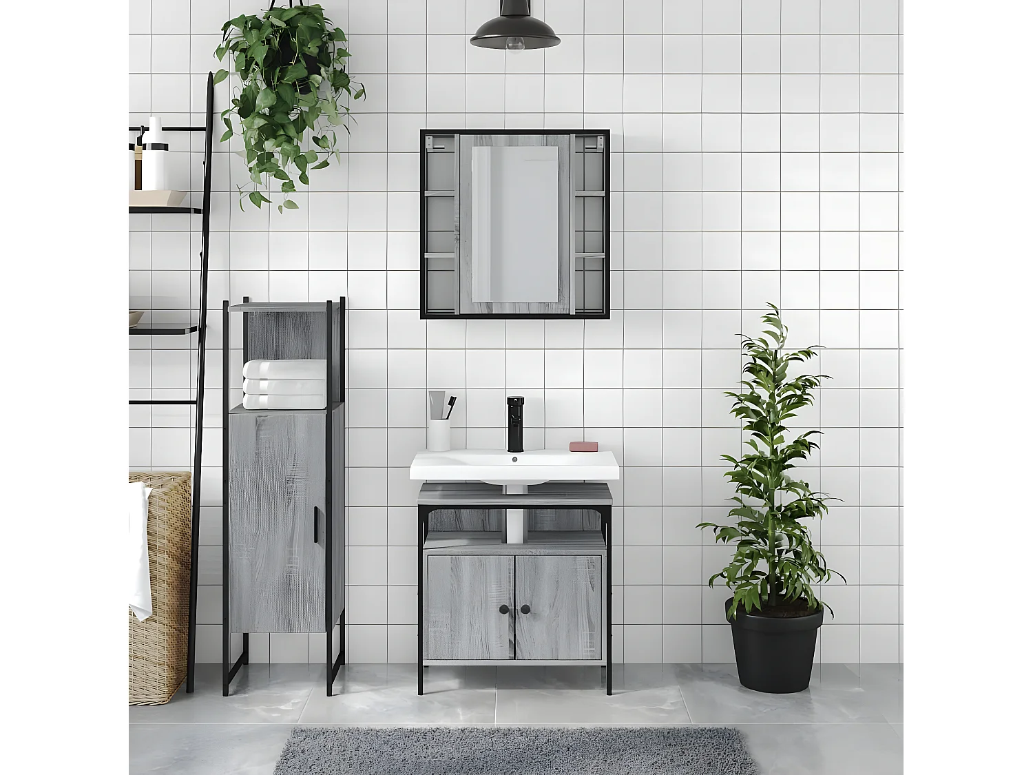 Ensemble d'armoires de salle de bain 3 pcs sonoma gris FR86728