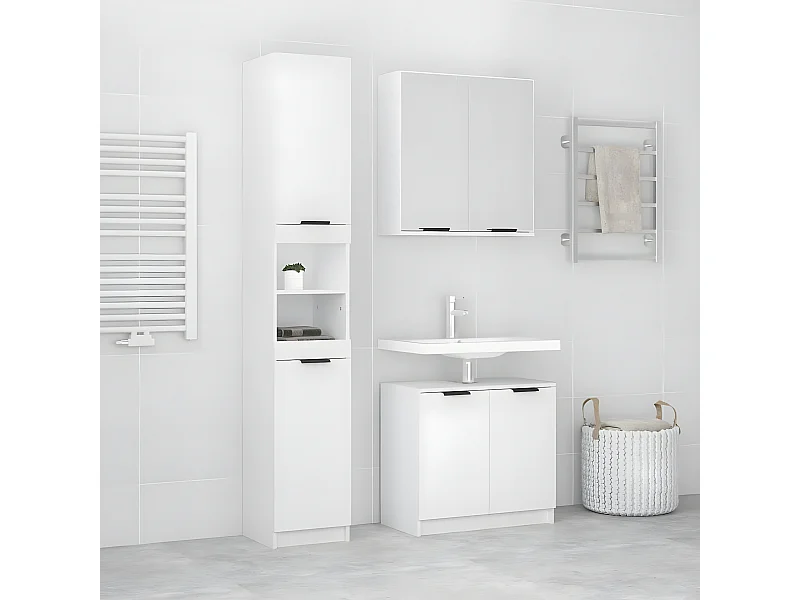 Set de muebles de baño 3 piezas madera contrachapada blanco ES700373