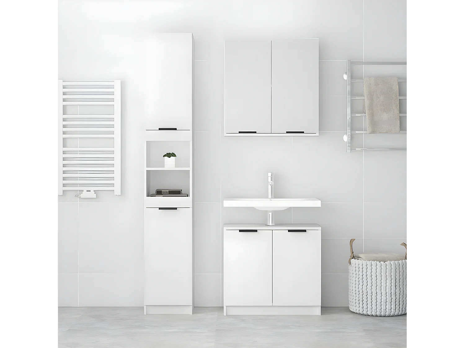 Ensemble d'armoires salle de bain 3 pcs blanc bois d'ingénierie FR58493