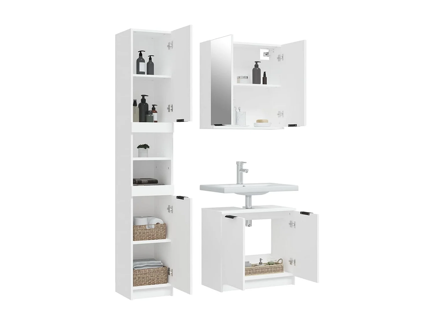 Ensemble d'armoires salle de bain 3 pcs blanc bois d'ingénierie FR58493