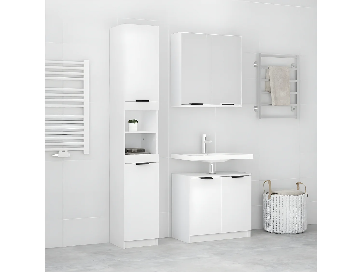 Ensemble d'armoires salle de bain 3 pcs blanc bois d'ingénierie FR58493