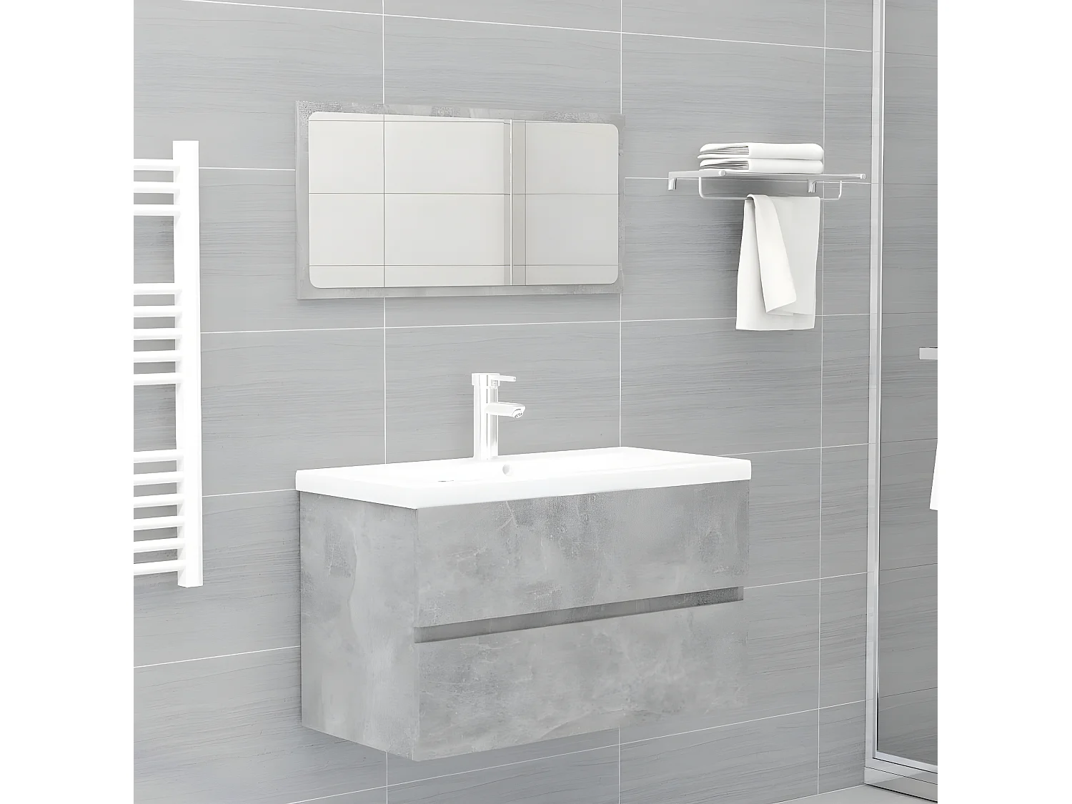 Armoire avec lavabo intégré gris béton bois d'ingénierie FR41145