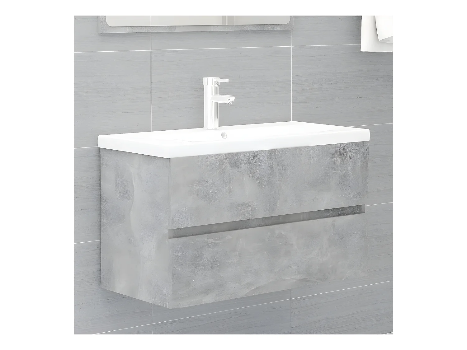 Armoire avec lavabo intégré gris béton bois d'ingénierie FR41145