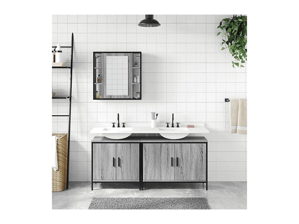 Ensemble d'armoires de salle de bain 3 pcs sonoma gris FR37742