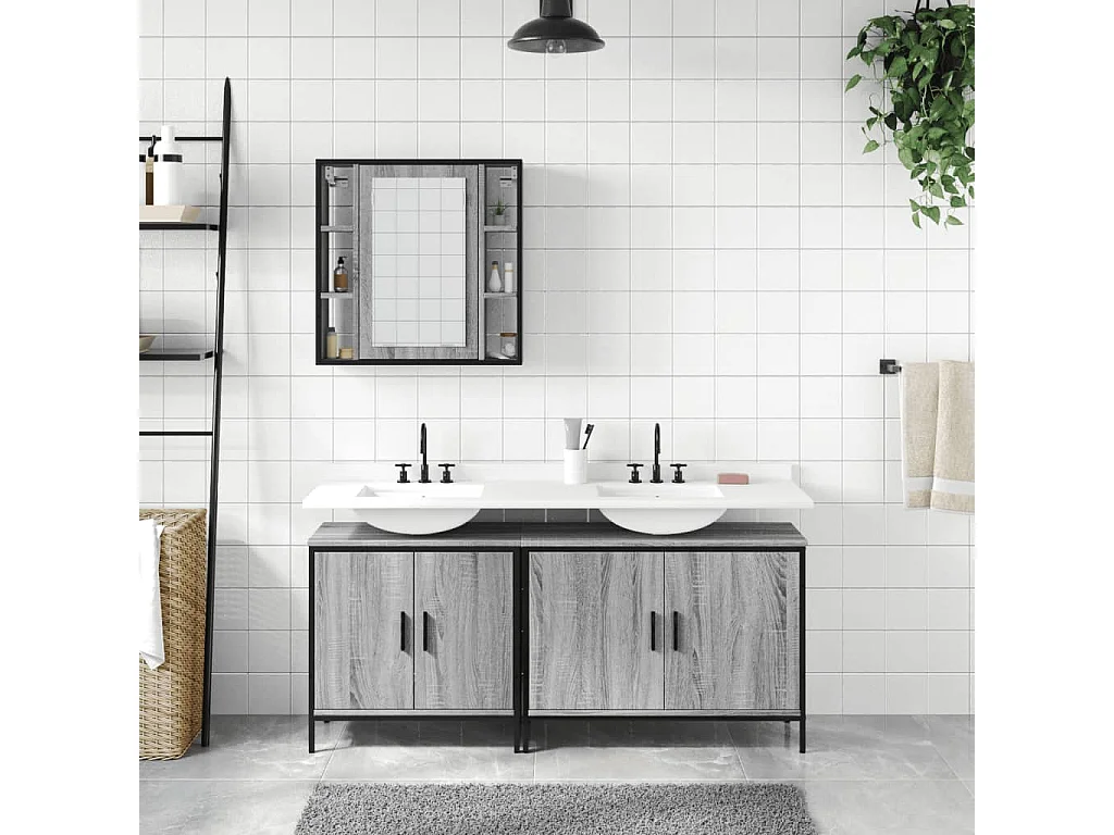 Ensemble d'armoires de salle de bain 3 pcs sonoma gris FR37742