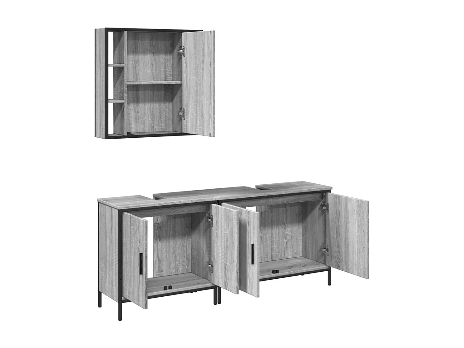 Ensemble d'armoires de salle de bain 3 pcs sonoma gris FR37742