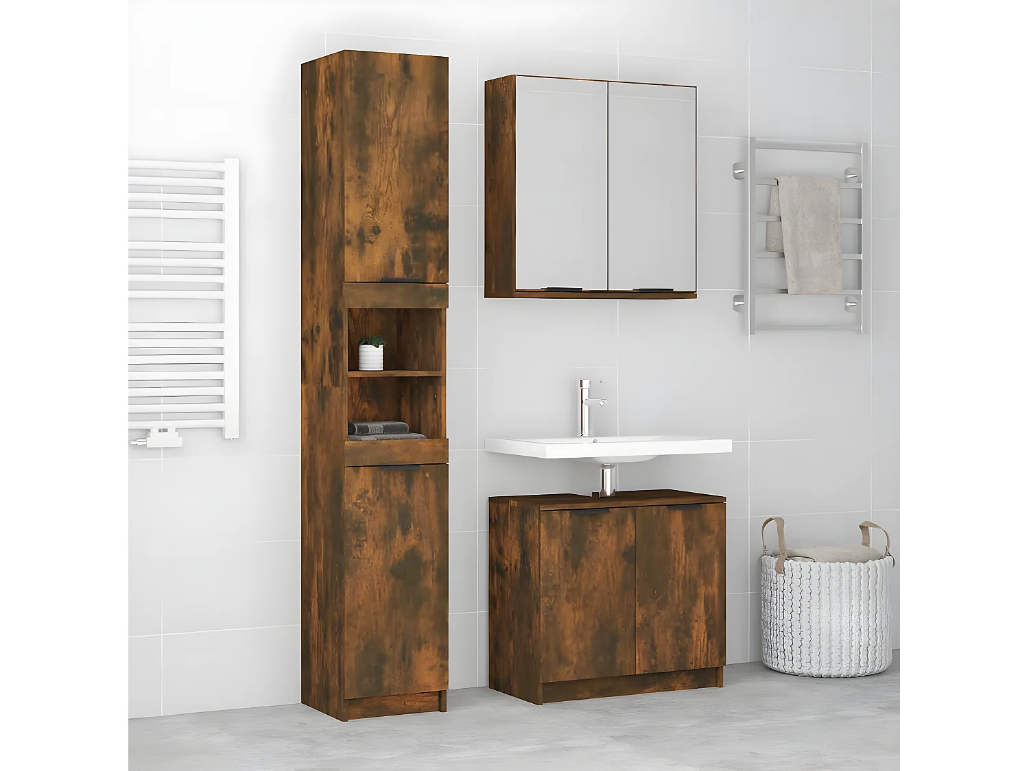 Set de muebles baño 3 pzas madera contrachapada roble ahumado ES126441