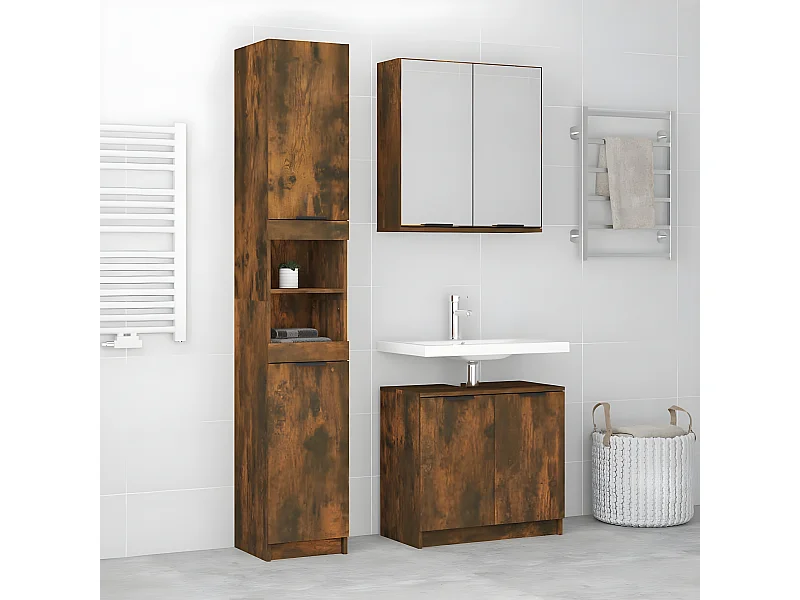 Set de muebles baño 3 pzas madera contrachapada roble ahumado ES126441