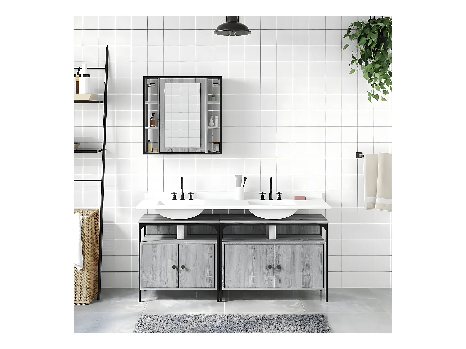 Ensemble d'armoires de salle de bain 3 pcs sonoma gris FR10167