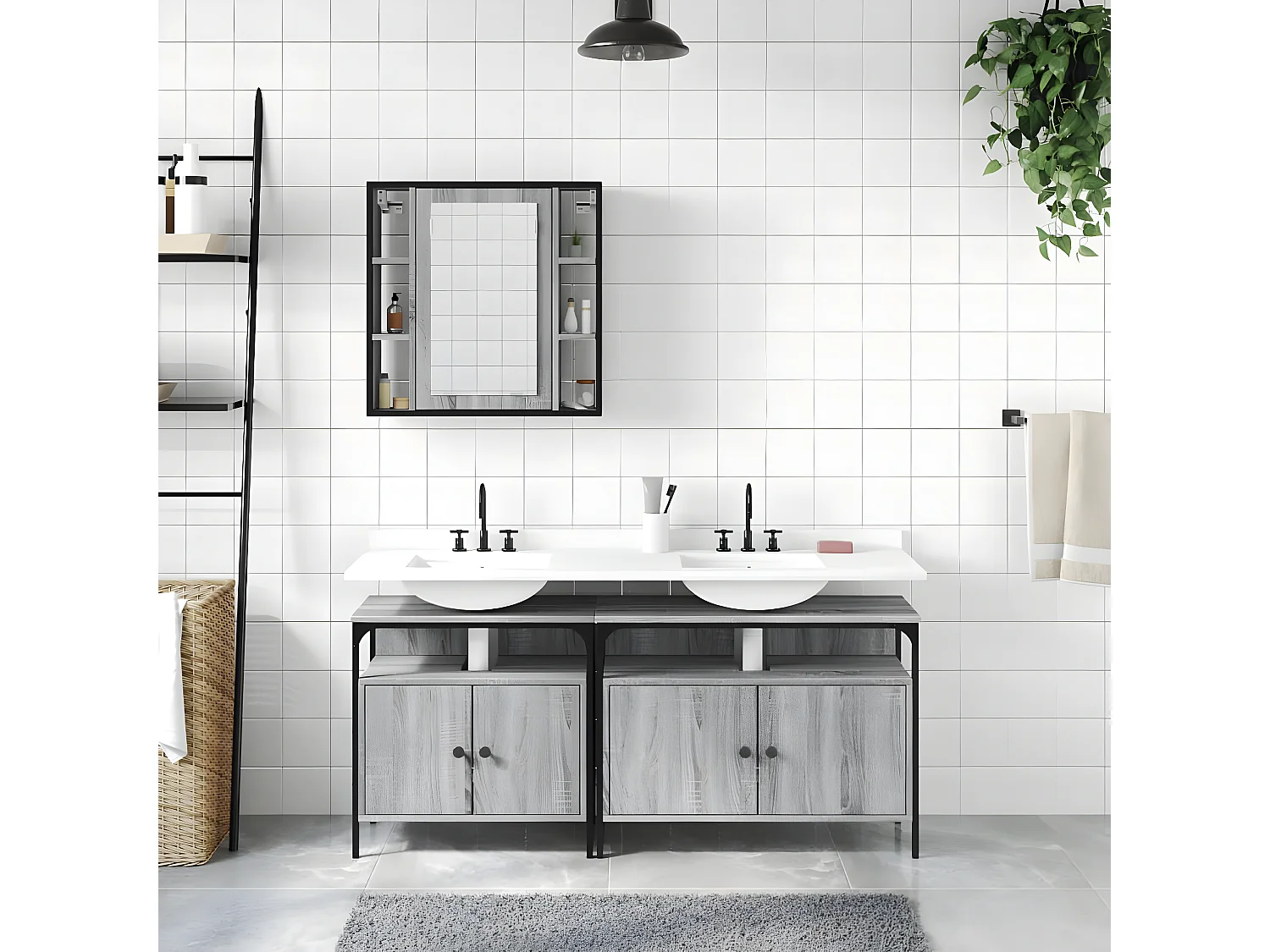 Ensemble d'armoires de salle de bain 3 pcs sonoma gris FR10167