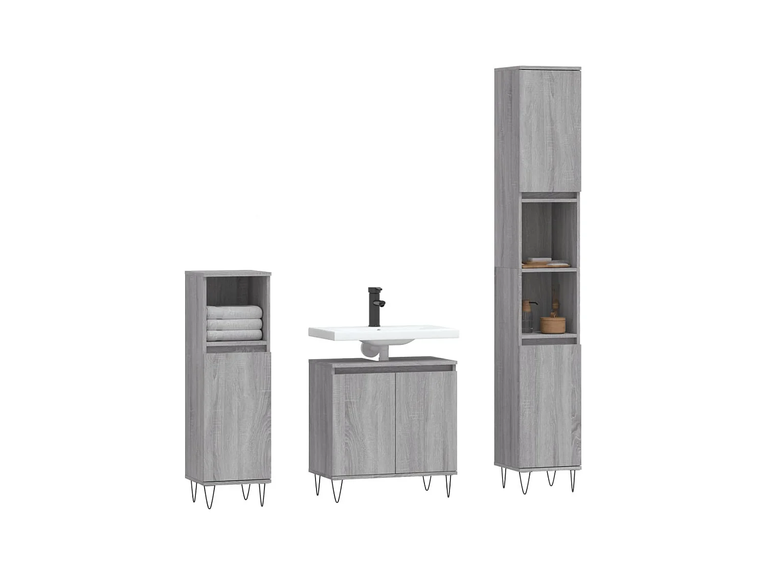 Ensemble d'armoires de salle de bain 3 pcs sonoma gris FR64687