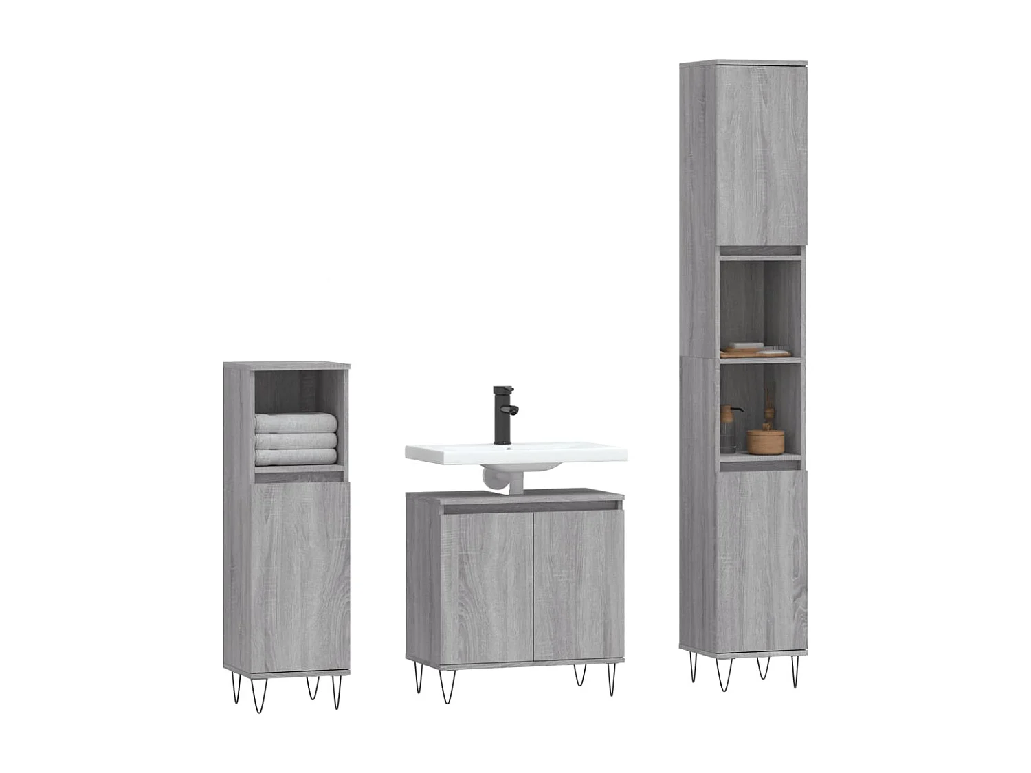 Ensemble d'armoires de salle de bain 3 pcs sonoma gris FR64687