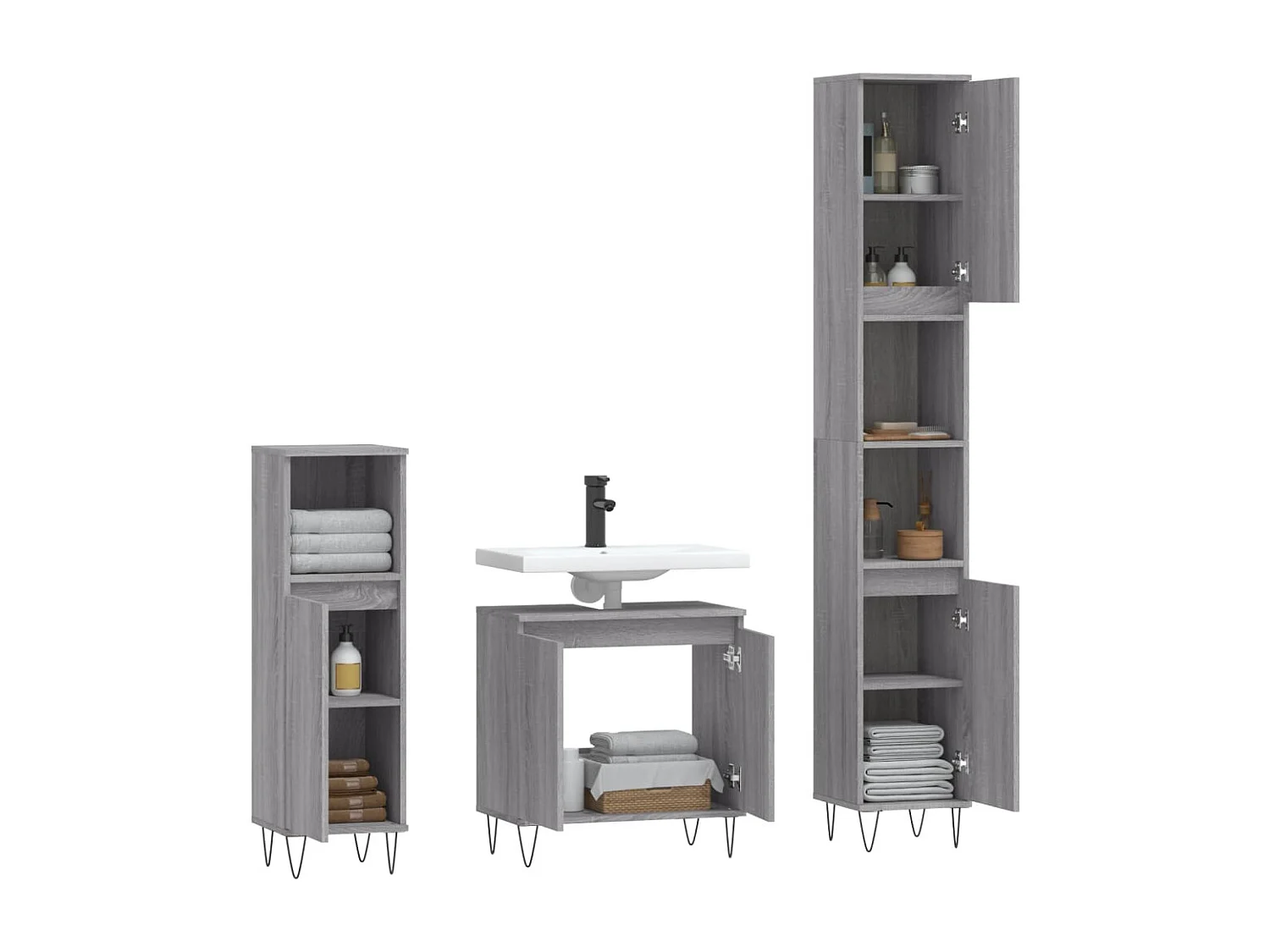 Ensemble d'armoires de salle de bain 3 pcs sonoma gris FR64687