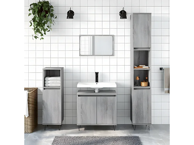 Ensemble d'armoires de salle de bain 3 pcs sonoma gris FR64687