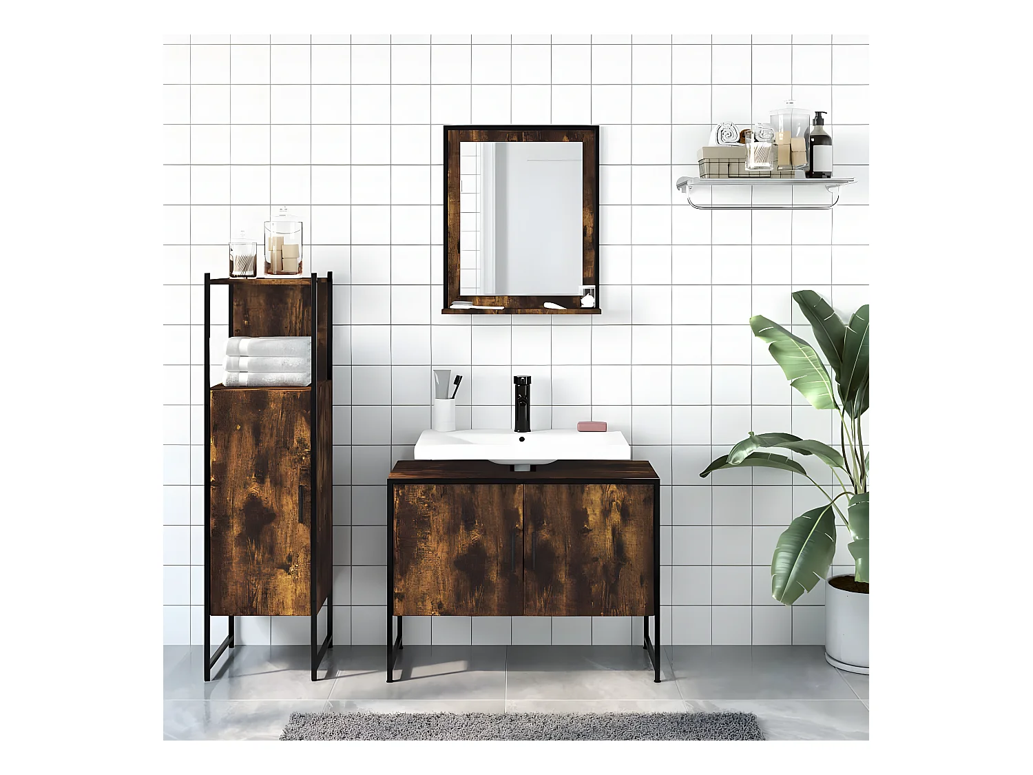 Ensemble d'armoires de salle de bain 3 pcs chêne fumé FR61202
