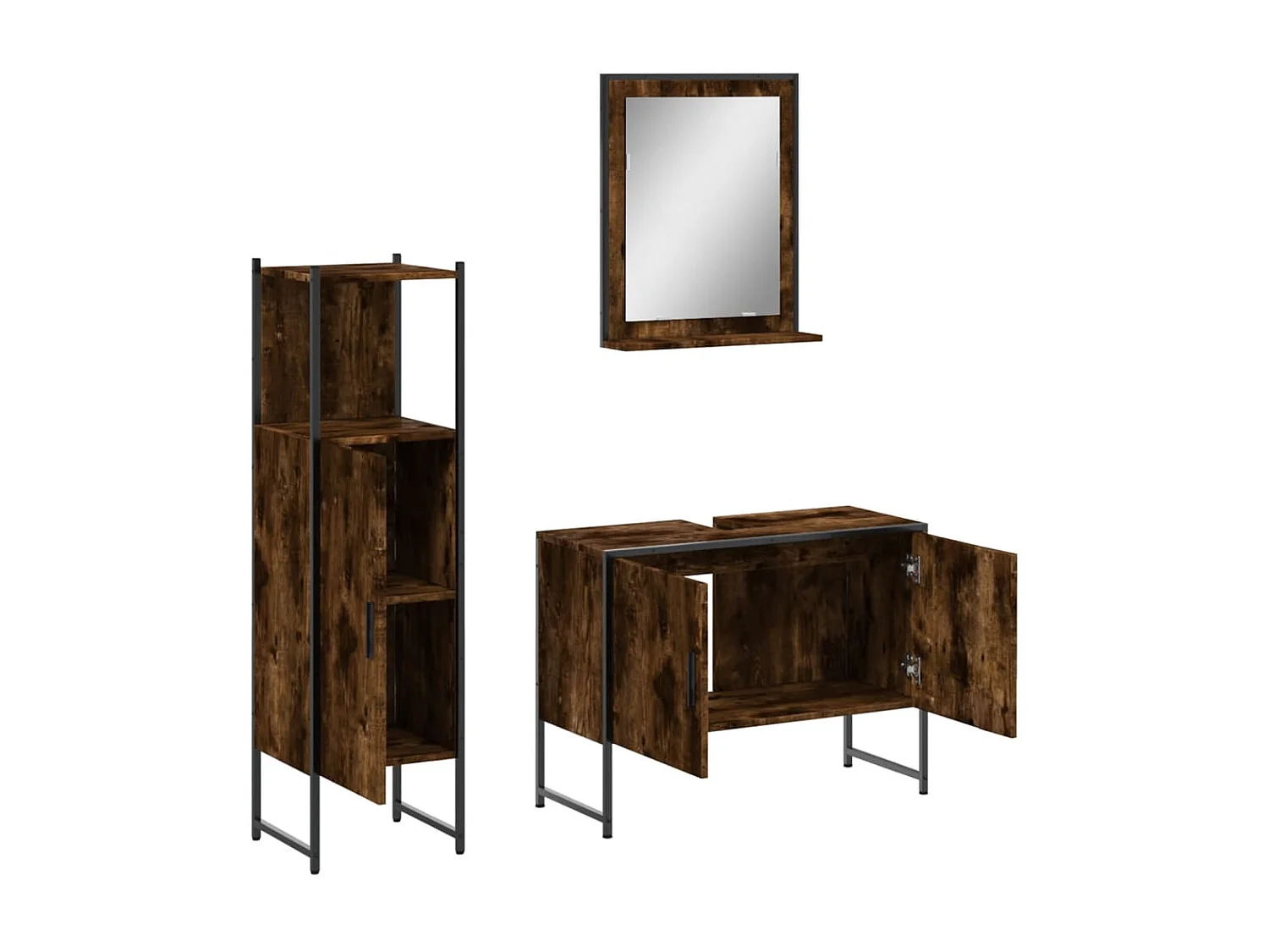Ensemble d'armoires de salle de bain 3 pcs chêne fumé FR61202