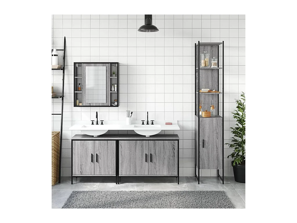 Ensemble d'armoires de salle de bain 4 pcs sonoma gris FR58735
