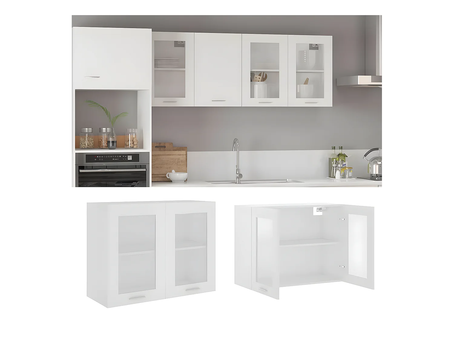 Armoire en verre suspendue Blanc 80x31x60 cm Bois d'ingénierie FR69523