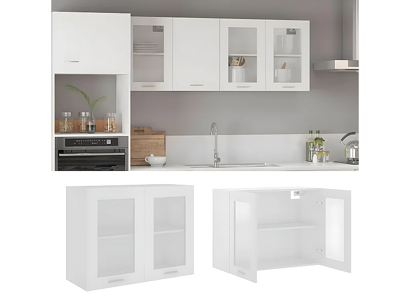 Armoire en verre suspendue Blanc 80x31x60 cm Bois d'ingénierie FR69523