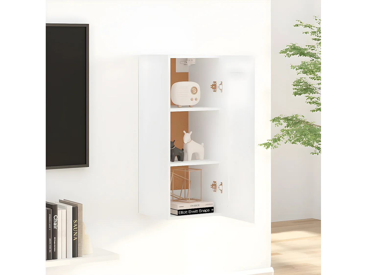 Armoire suspendue Blanc 35x34x90 cm Bois d'ingénierie FR14832