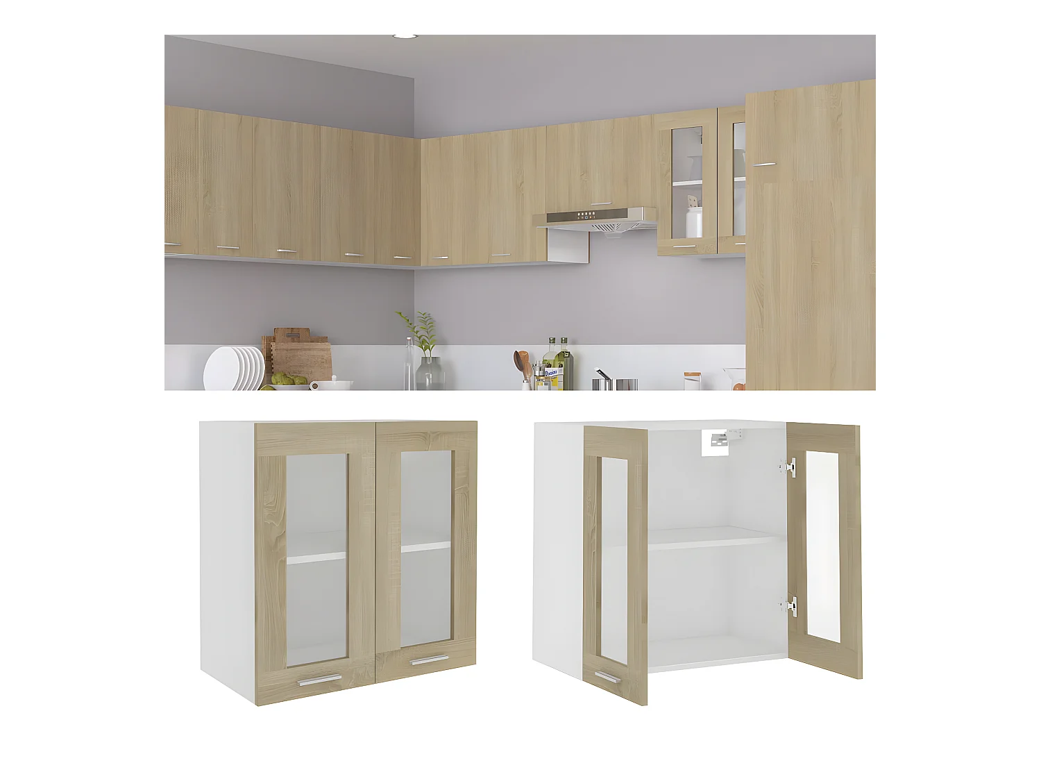 Armoire en verre suspendue Chêne sonoma Bois d'ingénierie FR85886