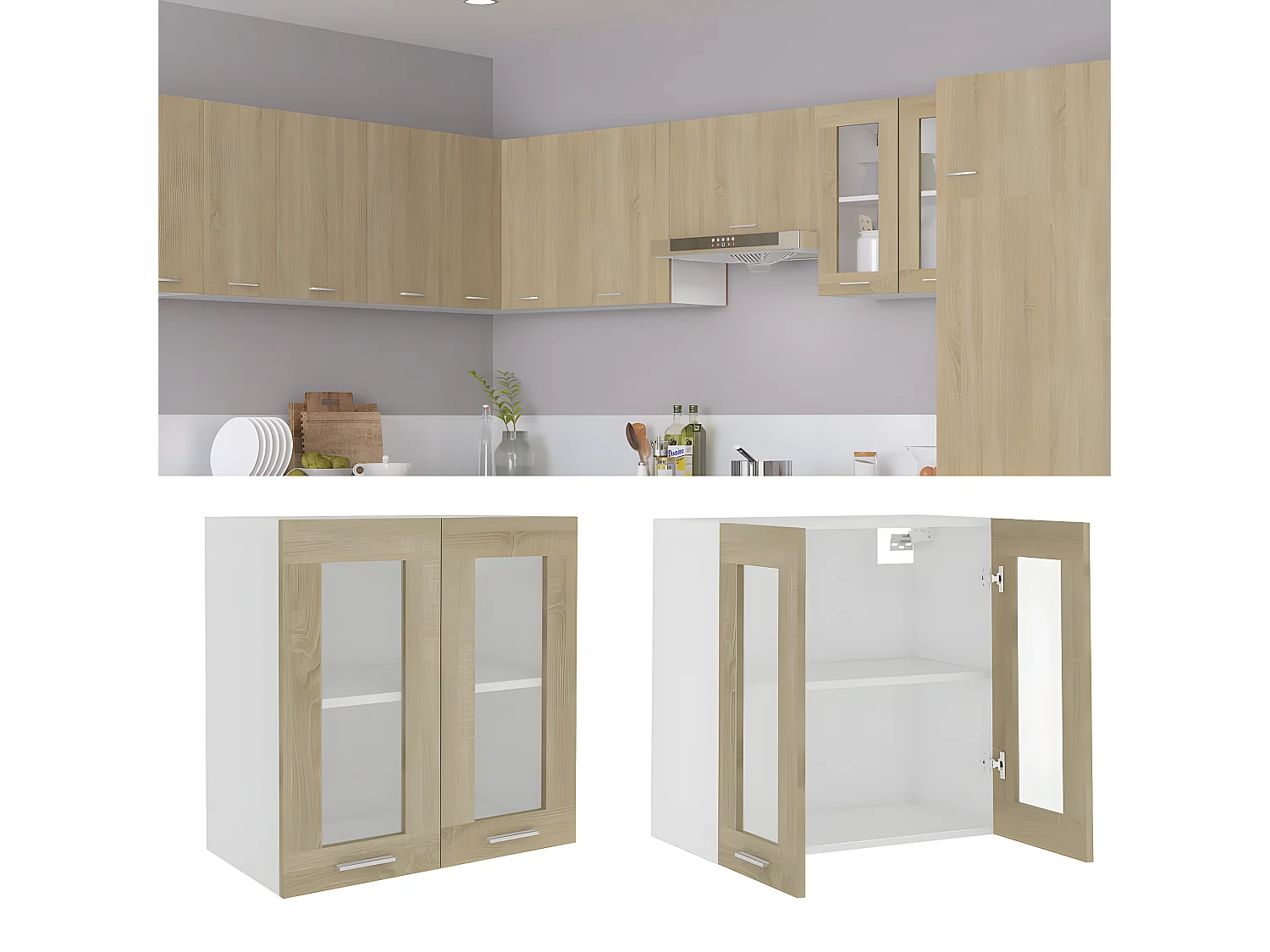 Armoire en verre suspendue Chêne sonoma Bois d'ingénierie FR85886