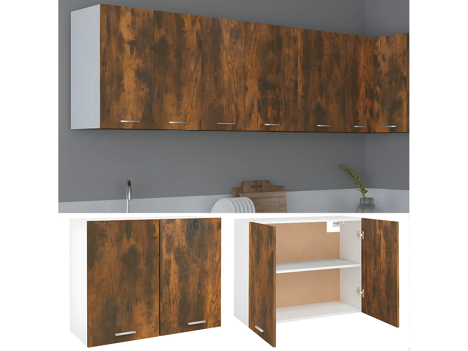 Armoire suspendue Chêne fumé 80x31x60 cm Bois d'ingénierie FR33449