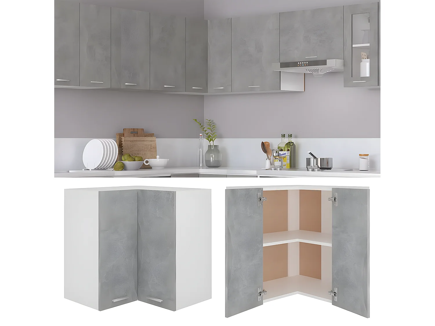 Armario colgante esquina madera de ingeniería gris hormigón ES500313